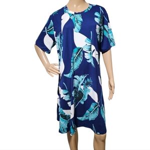 NWT Women's Molerani Blue Tropical Palm Leaf Summer Dress